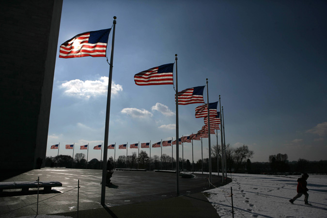 First snow in of the winter Washington Monument DC