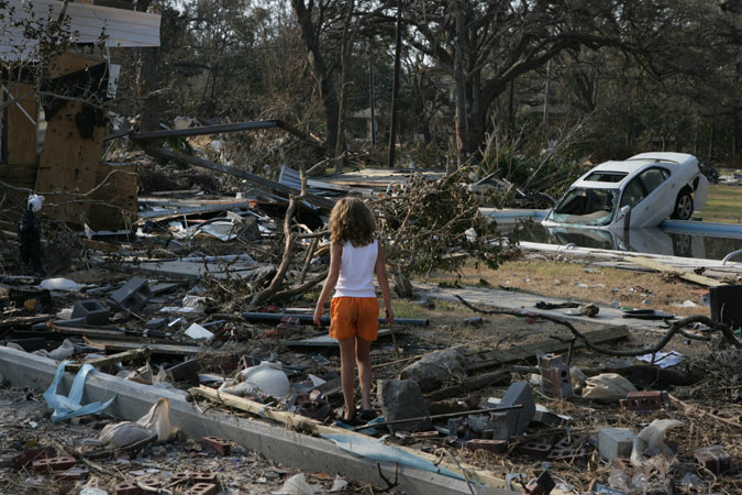 Girl Returns to the Site of Her Destroyed Home : Katrina : Pascagoula Mississippi