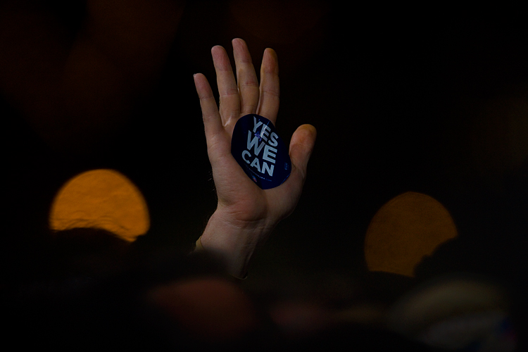 Yes We Can - Hand up for Barak Obama : Obama Victory Celebration Grant Park Chicago : USA