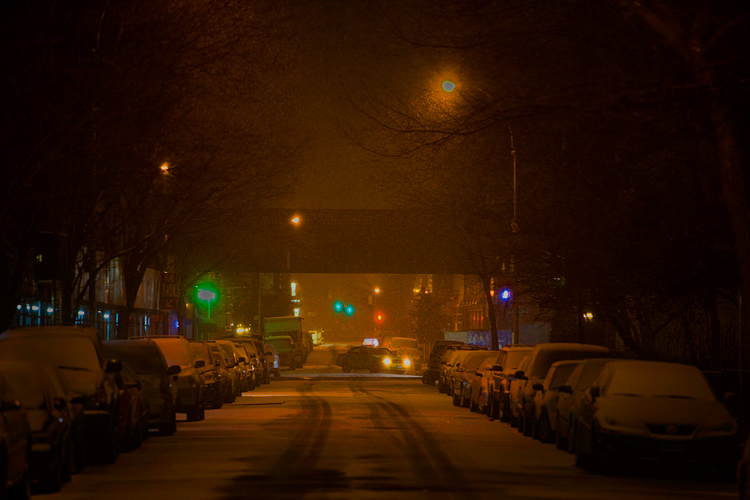 New York Taxi in the Snow 3AM : 22nd St and 9th Av : NYC