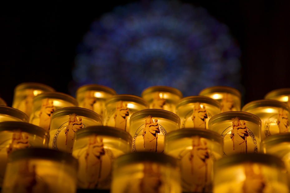 Prayer Candles In Notre Dame Cathedral : Paris : France