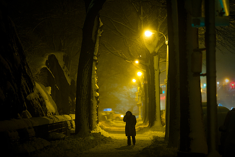 Figure in the Snow (with Taxi)  : Central Park West : NYC