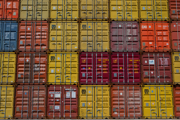 Wall of Containers: Port of Felixstowe : Suffolk Coast UK