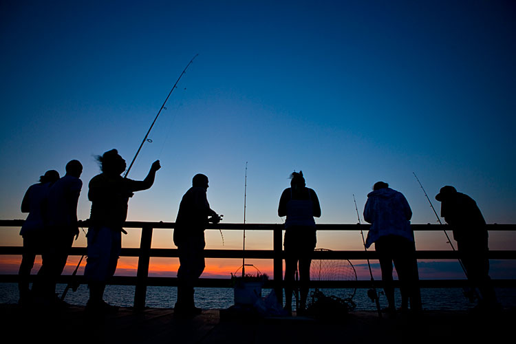 Fishermen In The Fading Light : Chesapeake Bridge Tunnel Fishing Pier : Virginia