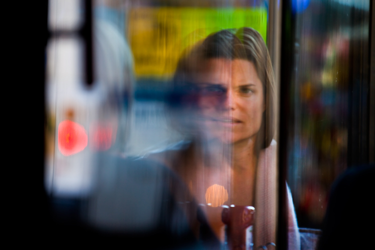 Two sides to a two way Conversation : Reflection Chelsea Diner : NYC