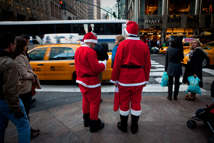 Two Santa's with Taxis : Grand Central : NYC