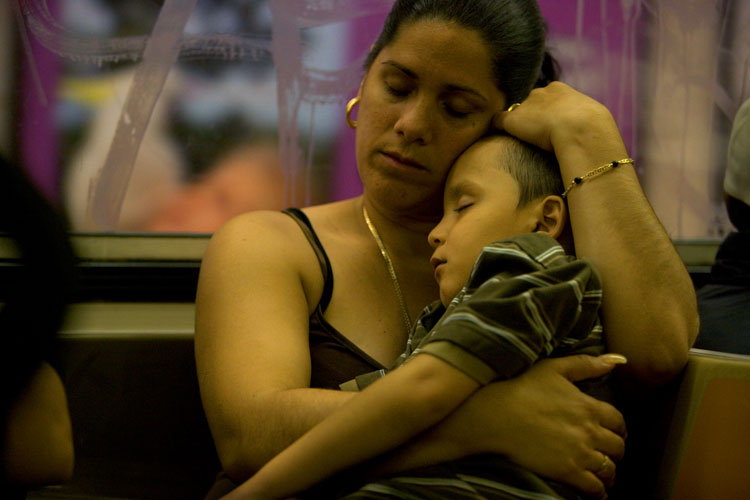 Sleeping Mother and Child : D Train Coney Island to Manhattan Subway : Brooklyn