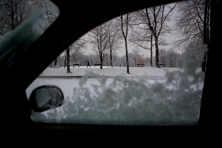 Ice Storm Walker on the Mall : Vietnam Memorial : DC